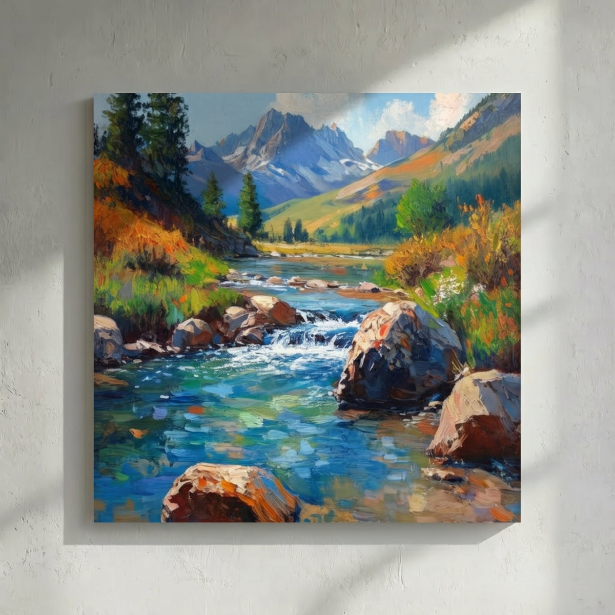 Vivid Alpine River Autumn Painting