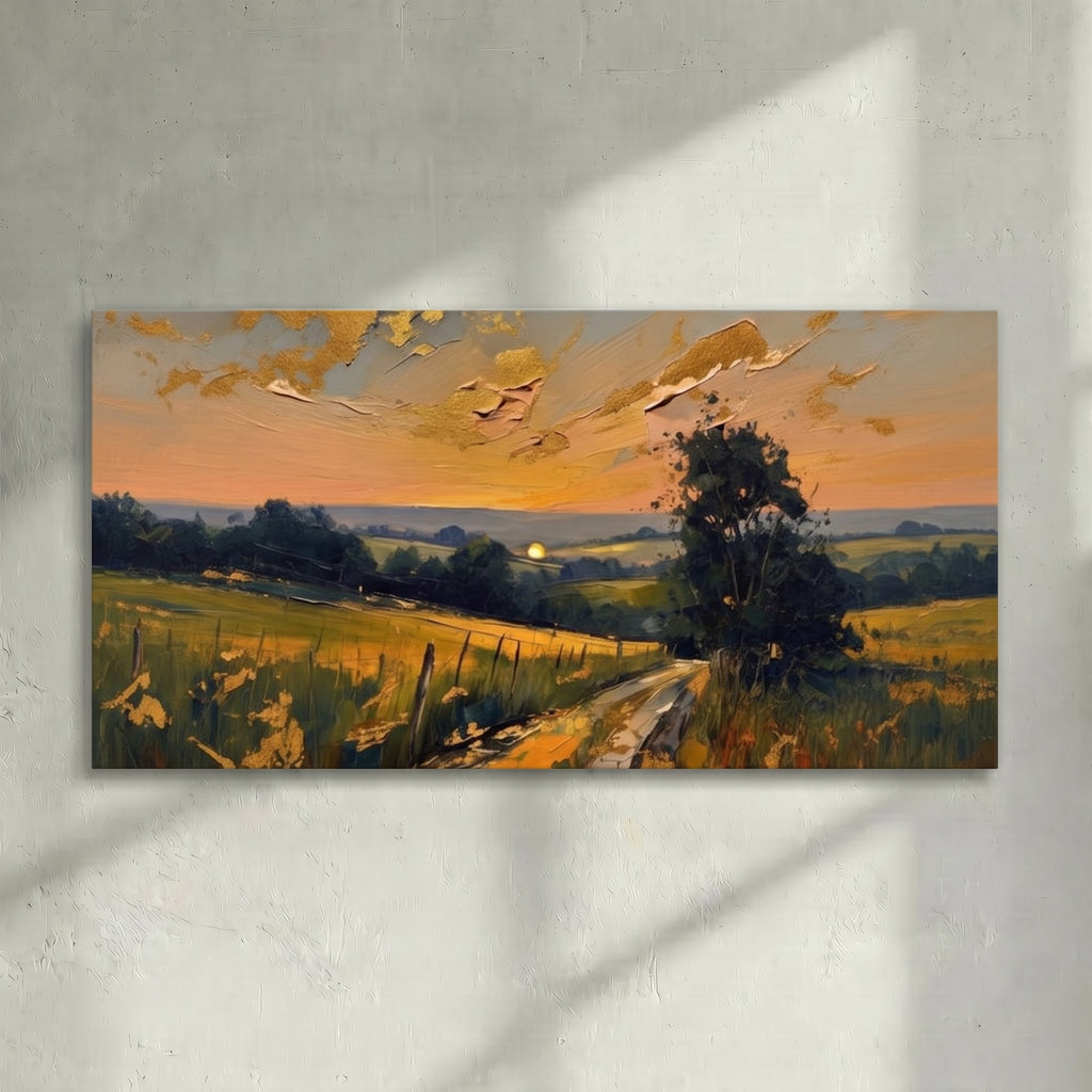 Golden Sunset Countryside Road Painting