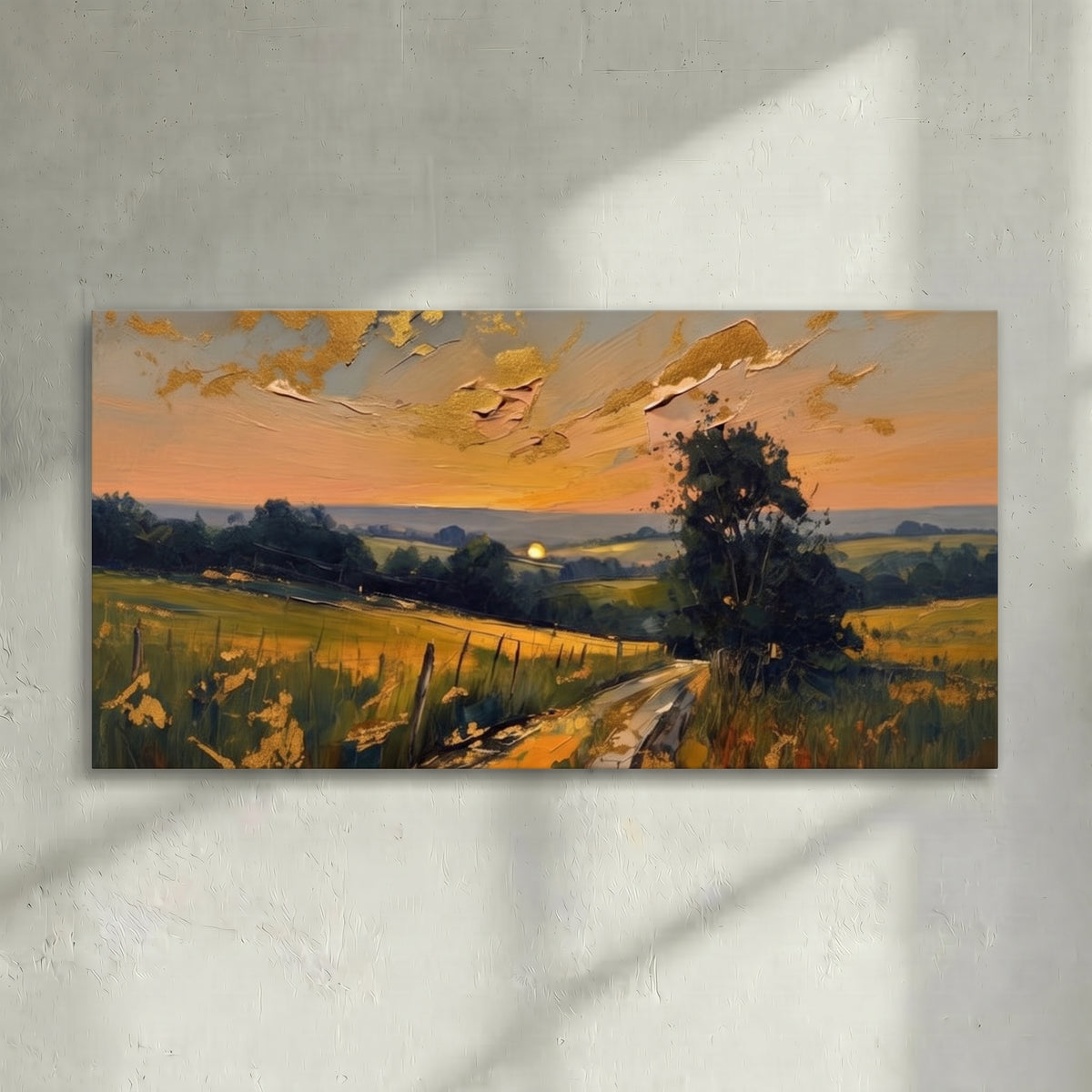 Golden Sunset Countryside Road Painting