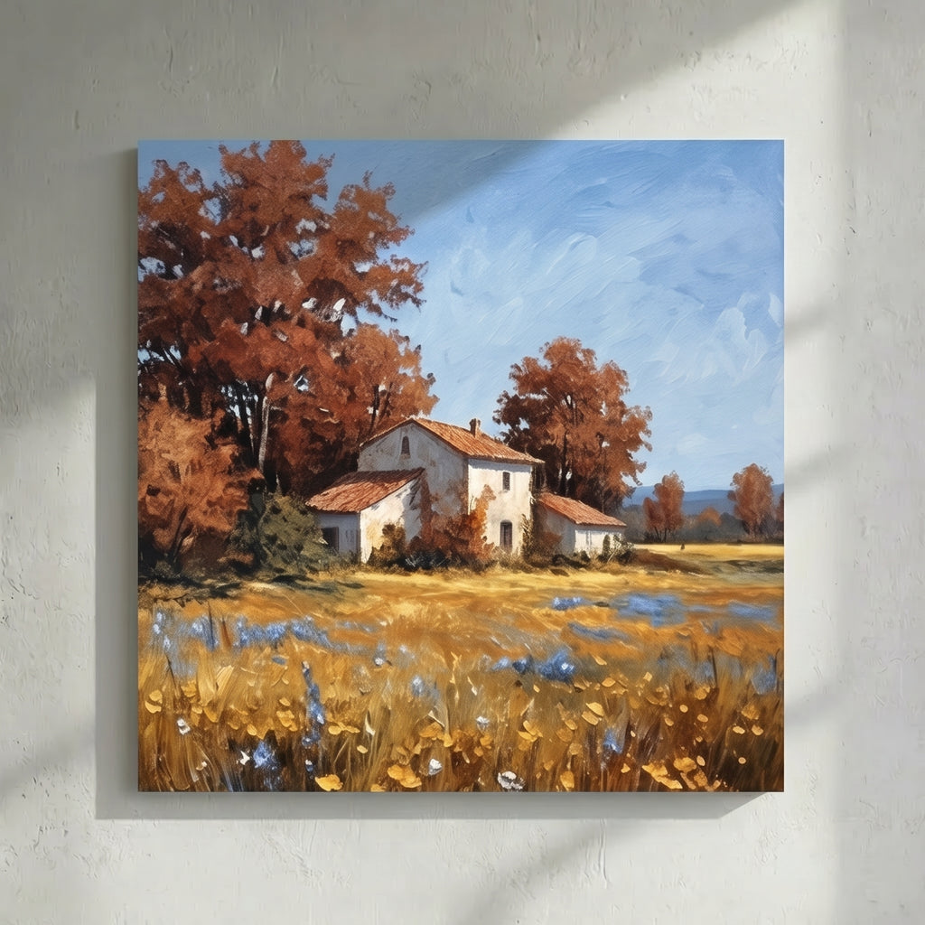 Autumn Farmhouse Wildflower Field Painting