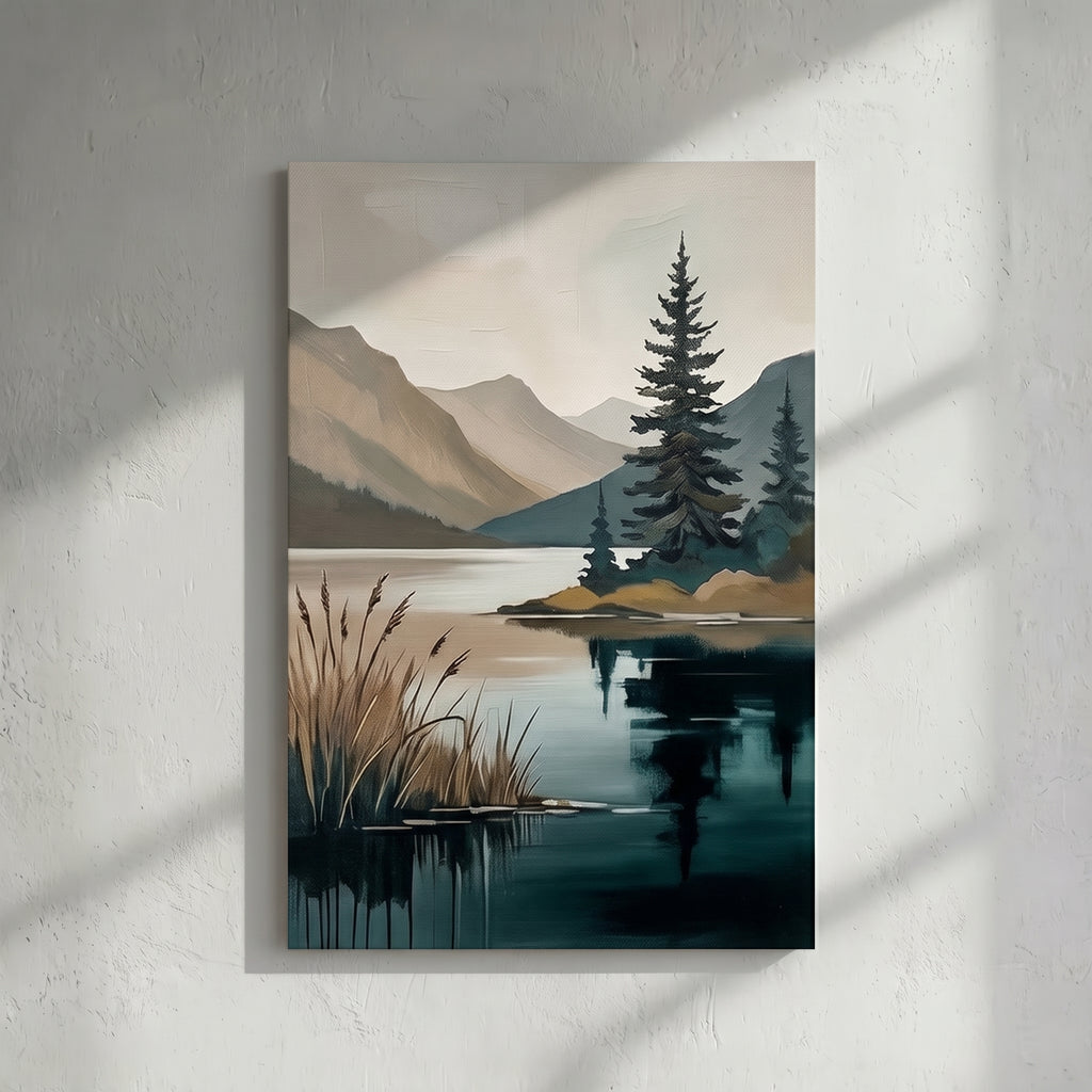 Teal Lake Pine Mountain Minimal Painting