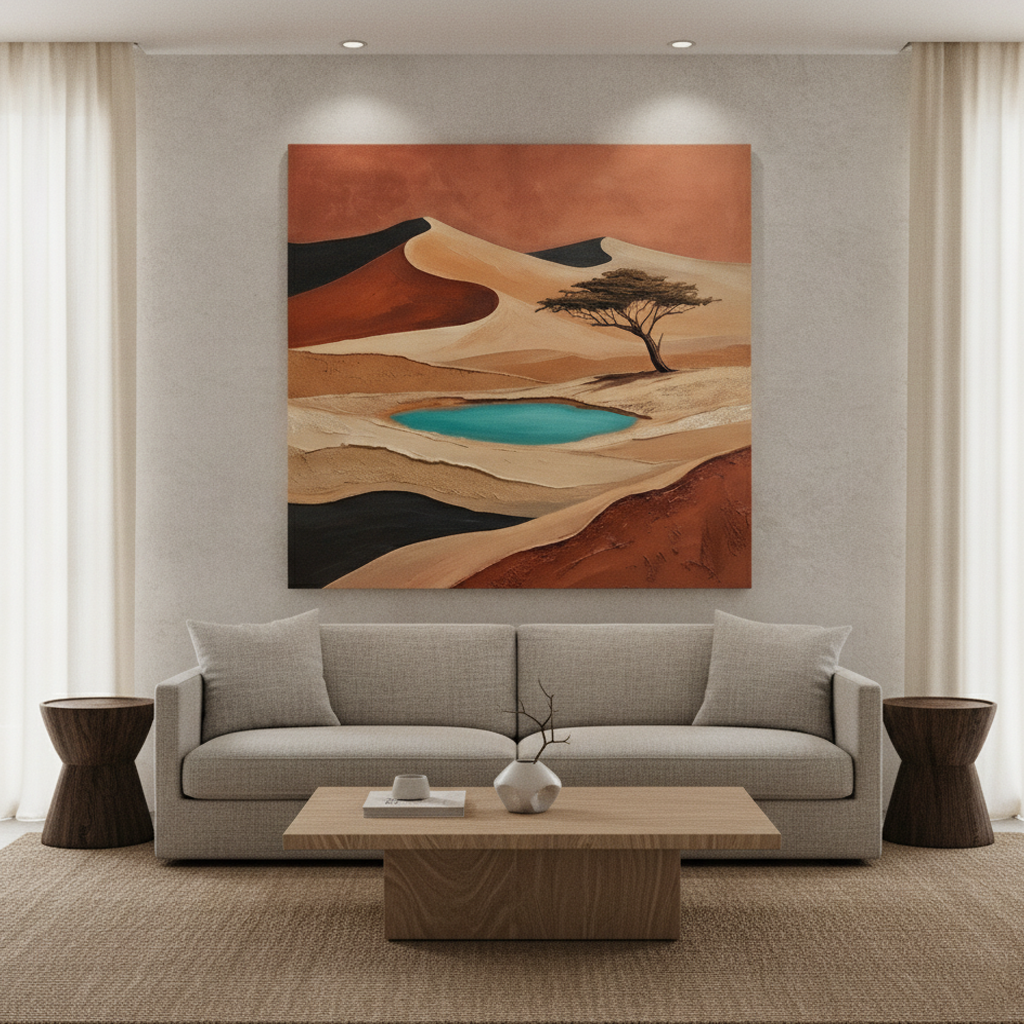 Desert Oasis Teal Lake Painting