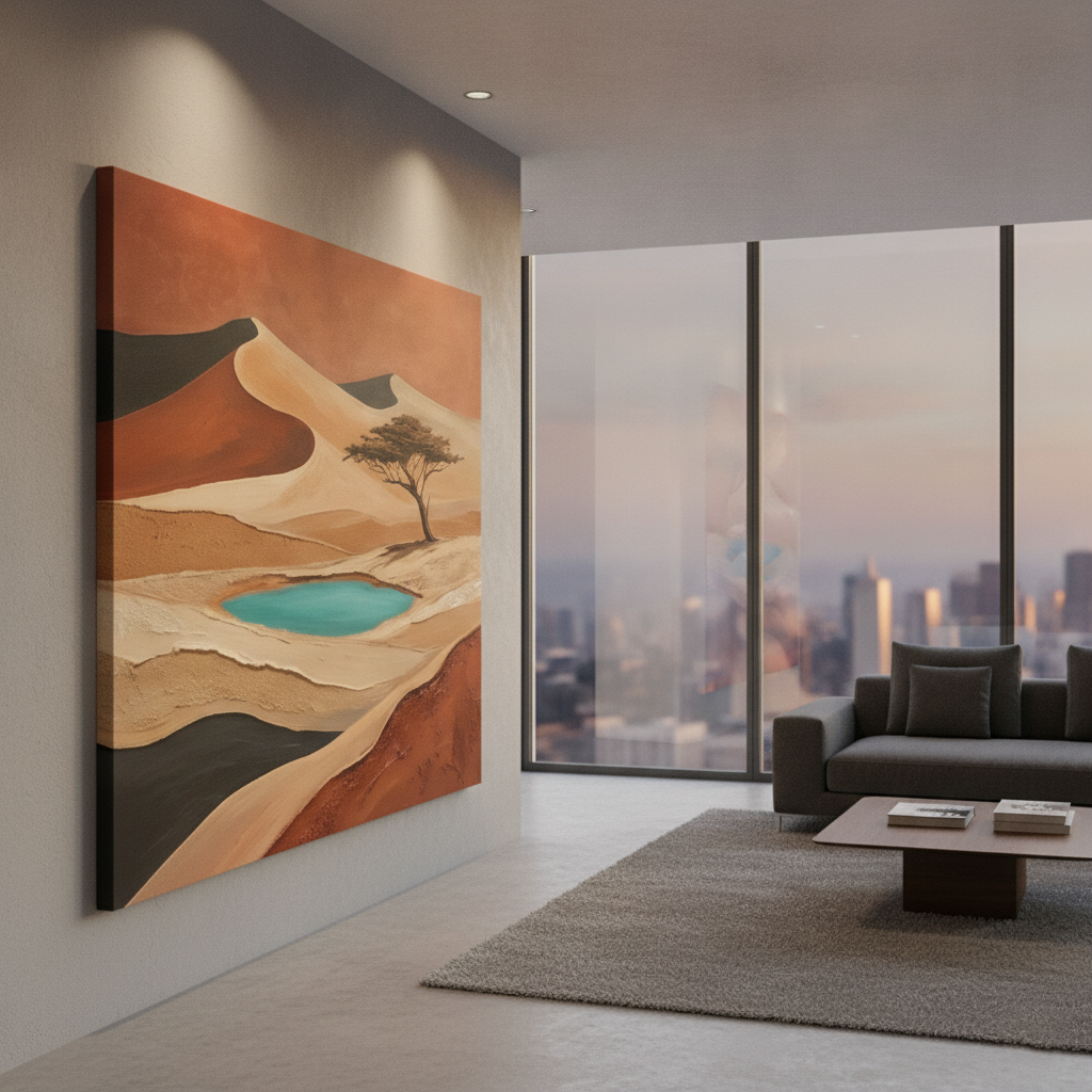 Desert Oasis Teal Lake Painting
