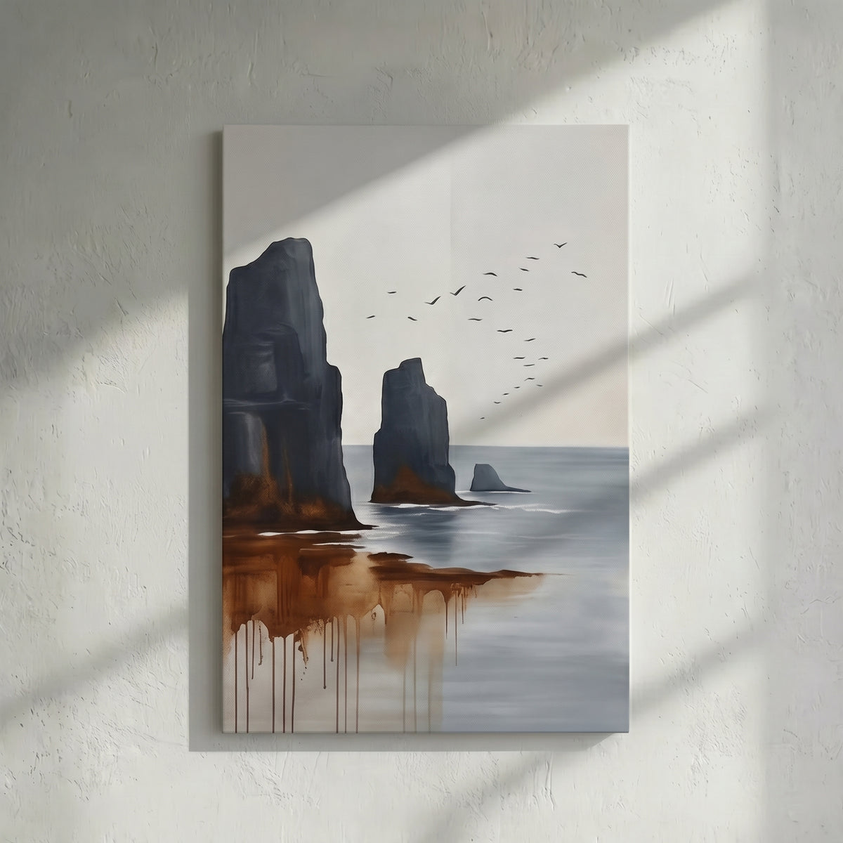 Sea Cliff Rocks with Birds Painting