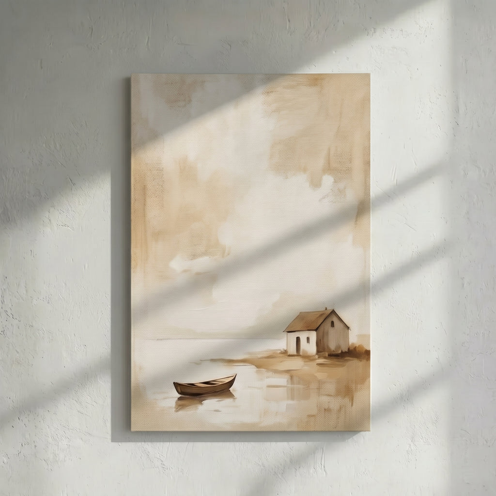 Beige Minimal Cottage & Boat Painting