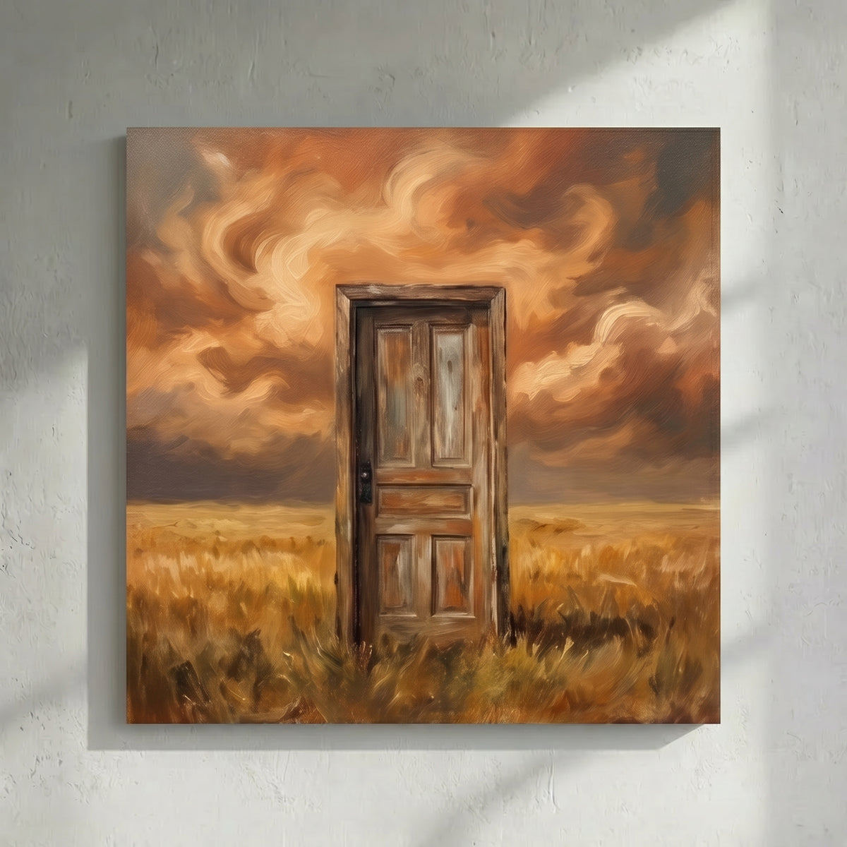 Surreal Door in Wheat Field Canvas Painting