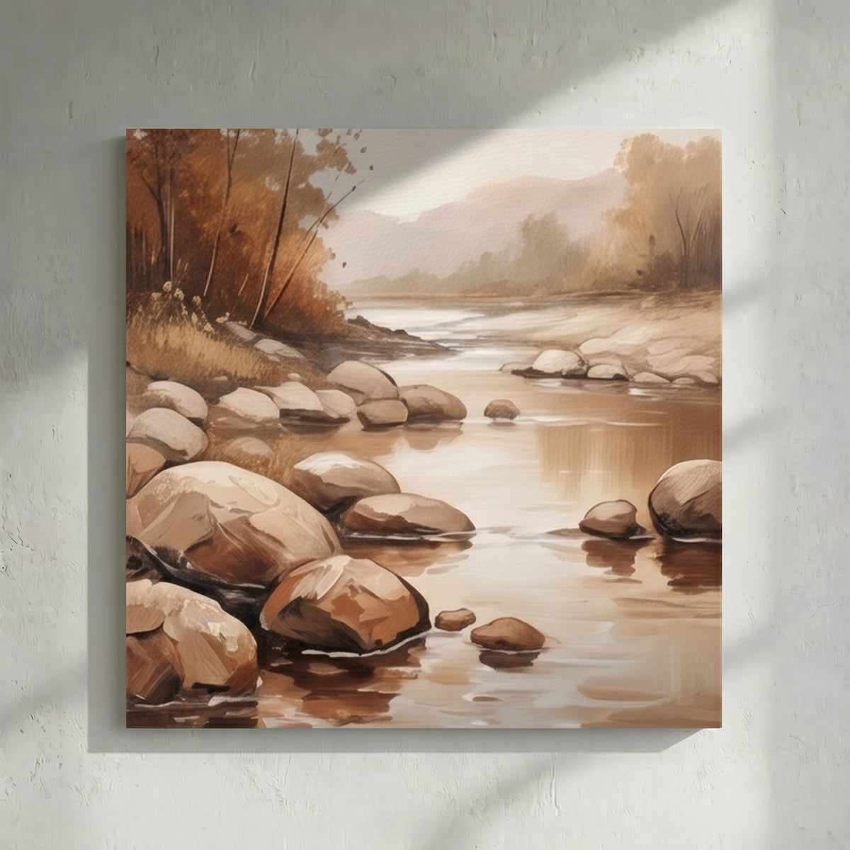 Autumn Rocky River Stream Painting
