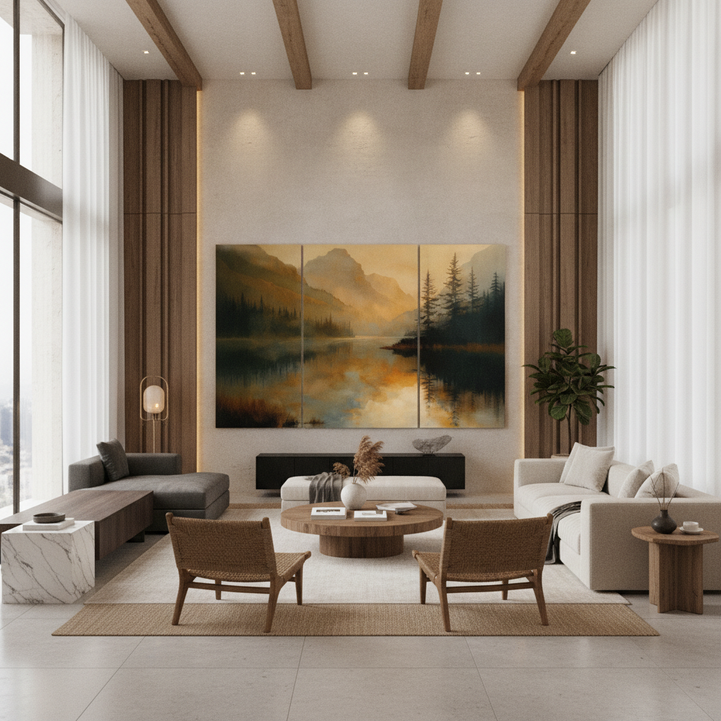 Golden Hour Mountain Lake Painting