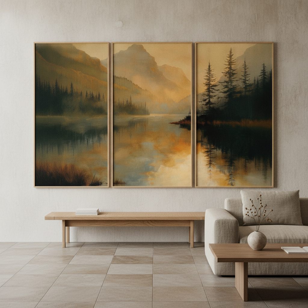 Golden Hour Mountain Lake Painting