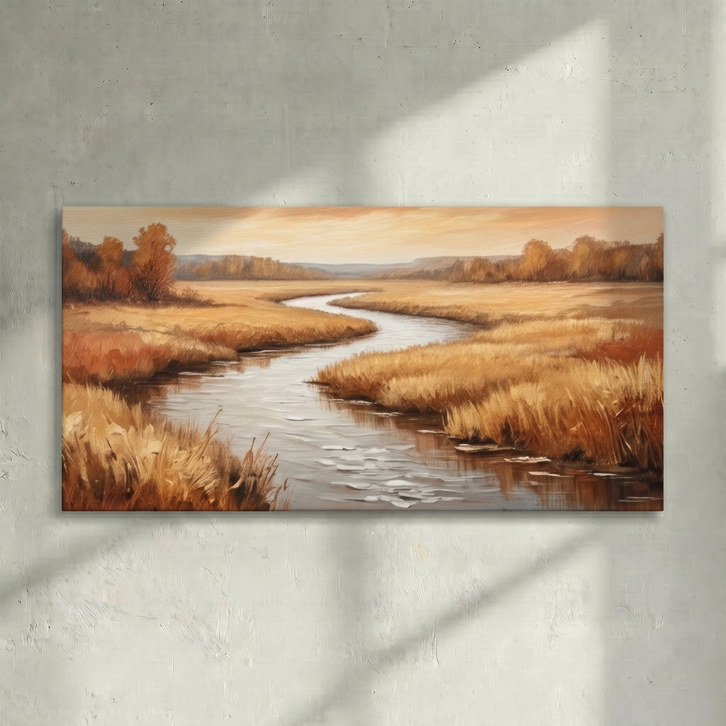 Autumn Golden Marsh River Landscape Canvas