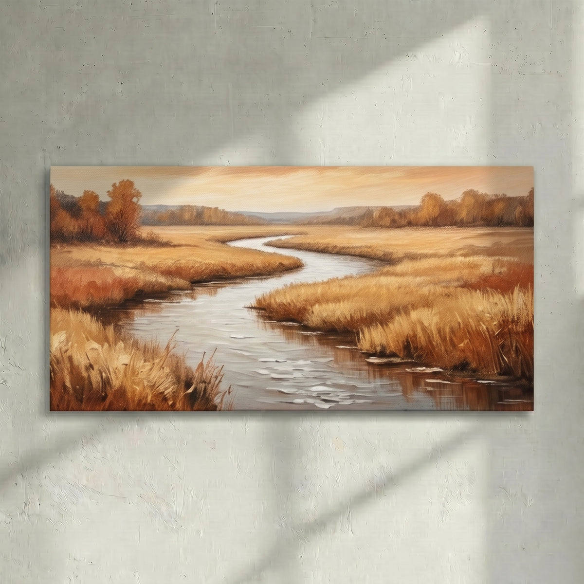 Autumn Golden Marsh River Landscape Canvas
