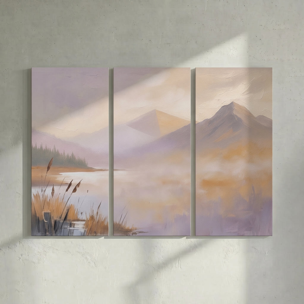 Pastel Lavender Mountain Lake Painting