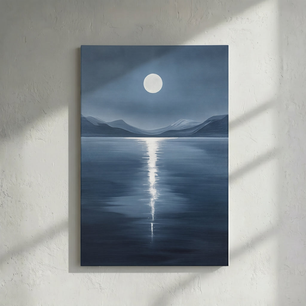 Full Moon Blue Lake Night Painting