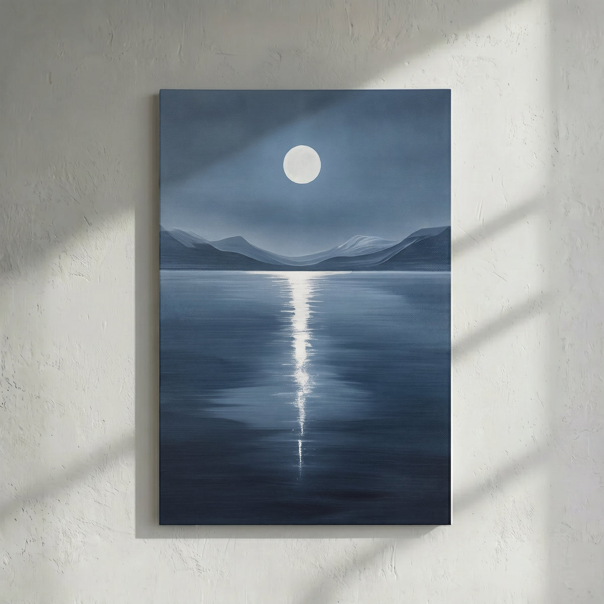 Full Moon Blue Lake Night Painting