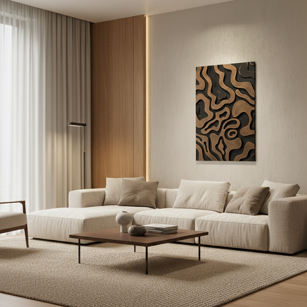 Black & Gold Abstract Wave 3D Wall Art