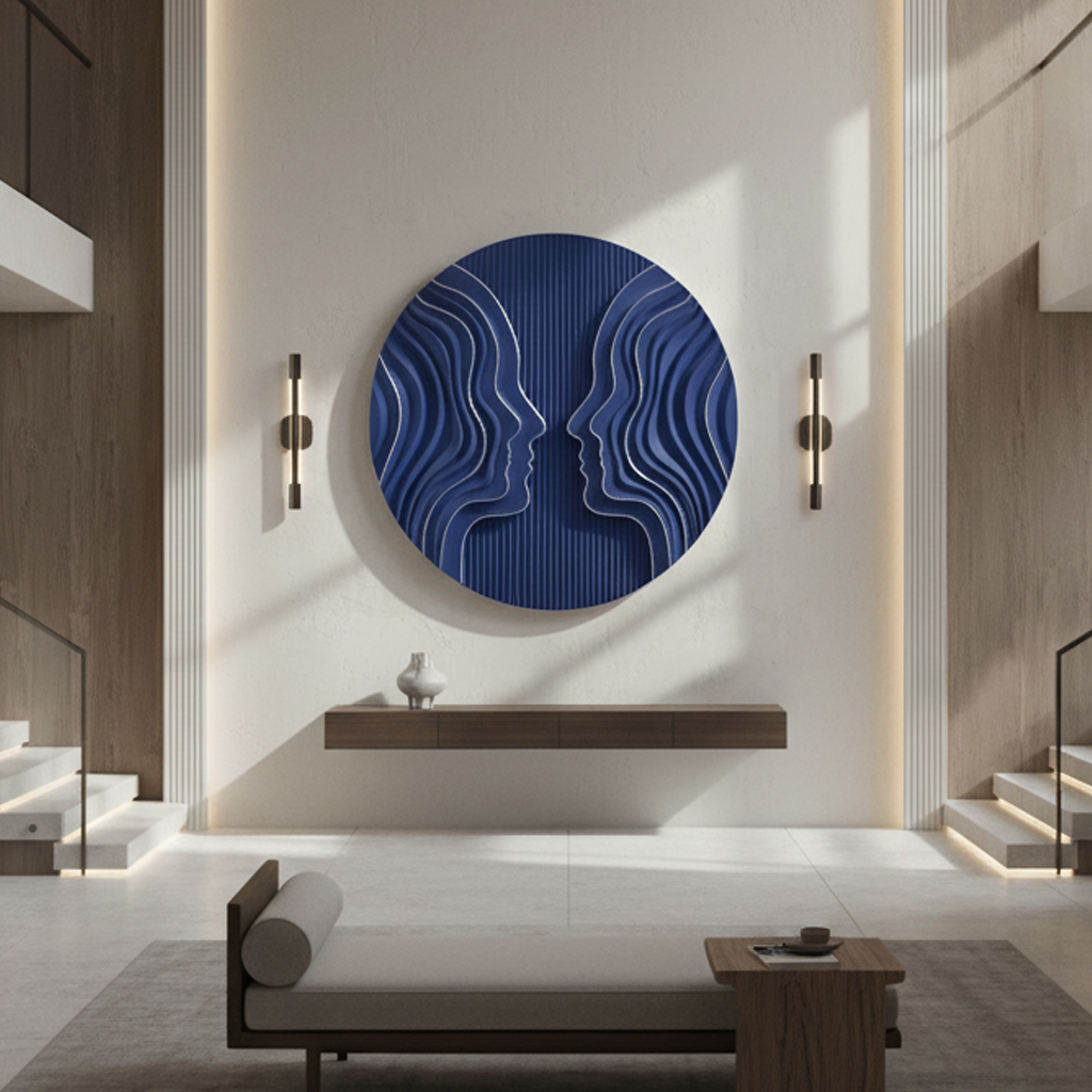 Blue Wave Dual Face Circular 3D Wall Art