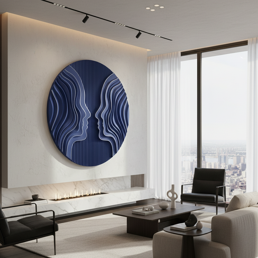 Blue Wave Dual Face Circular 3D Wall Art