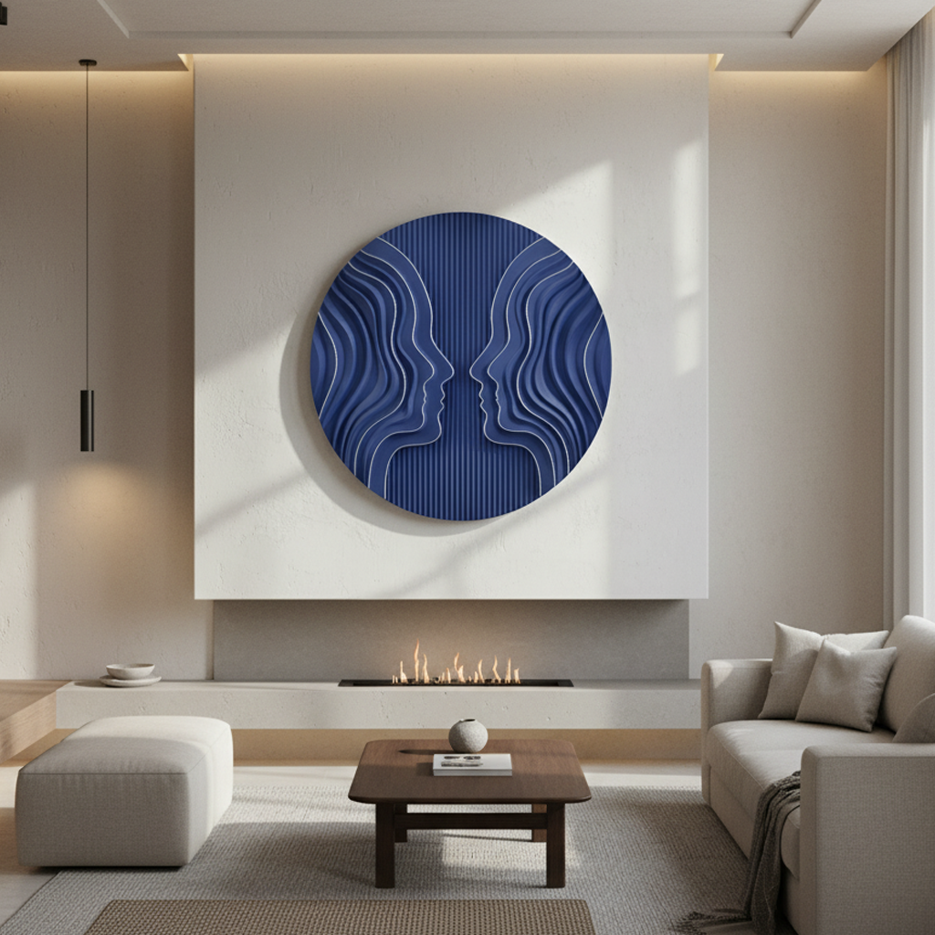 Blue Wave Dual Face Circular 3D Wall Art