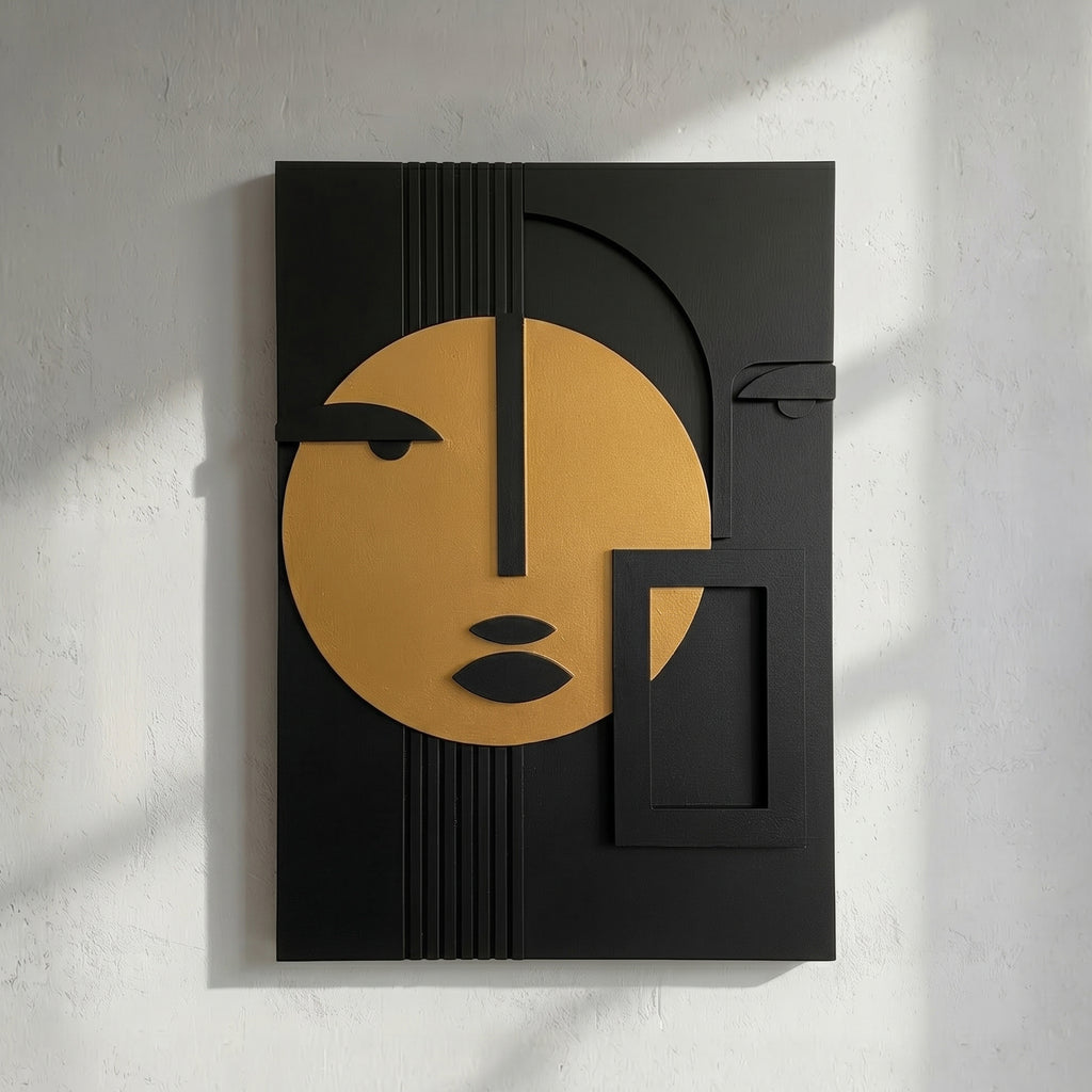 Black & Gold Abstract Face 3D Wall Art