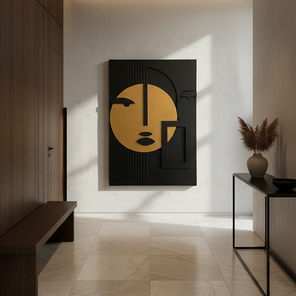 Black & Gold Abstract Face 3D Wall Art