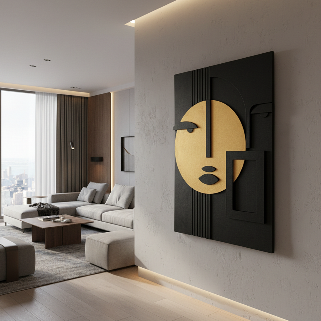 Black & Gold Abstract Face 3D Wall Art