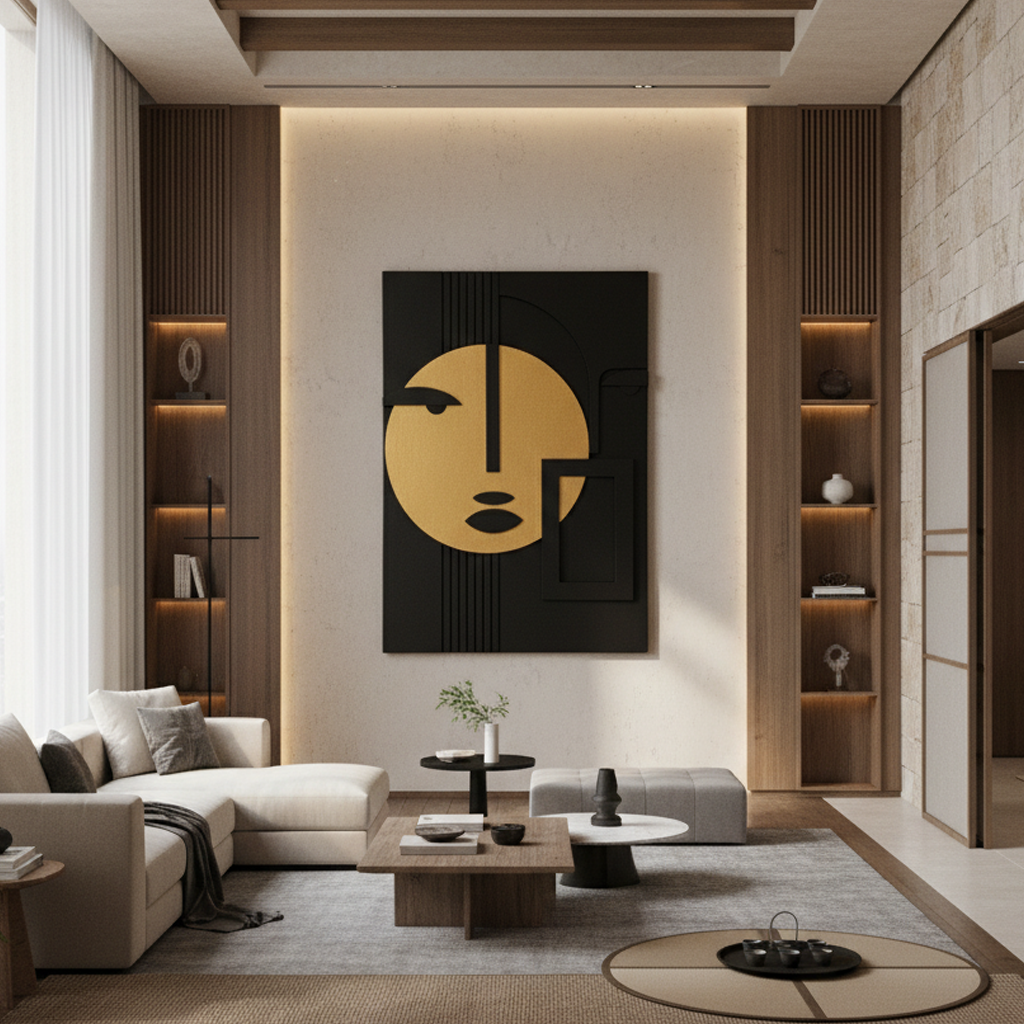 Black & Gold Abstract Face 3D Wall Art