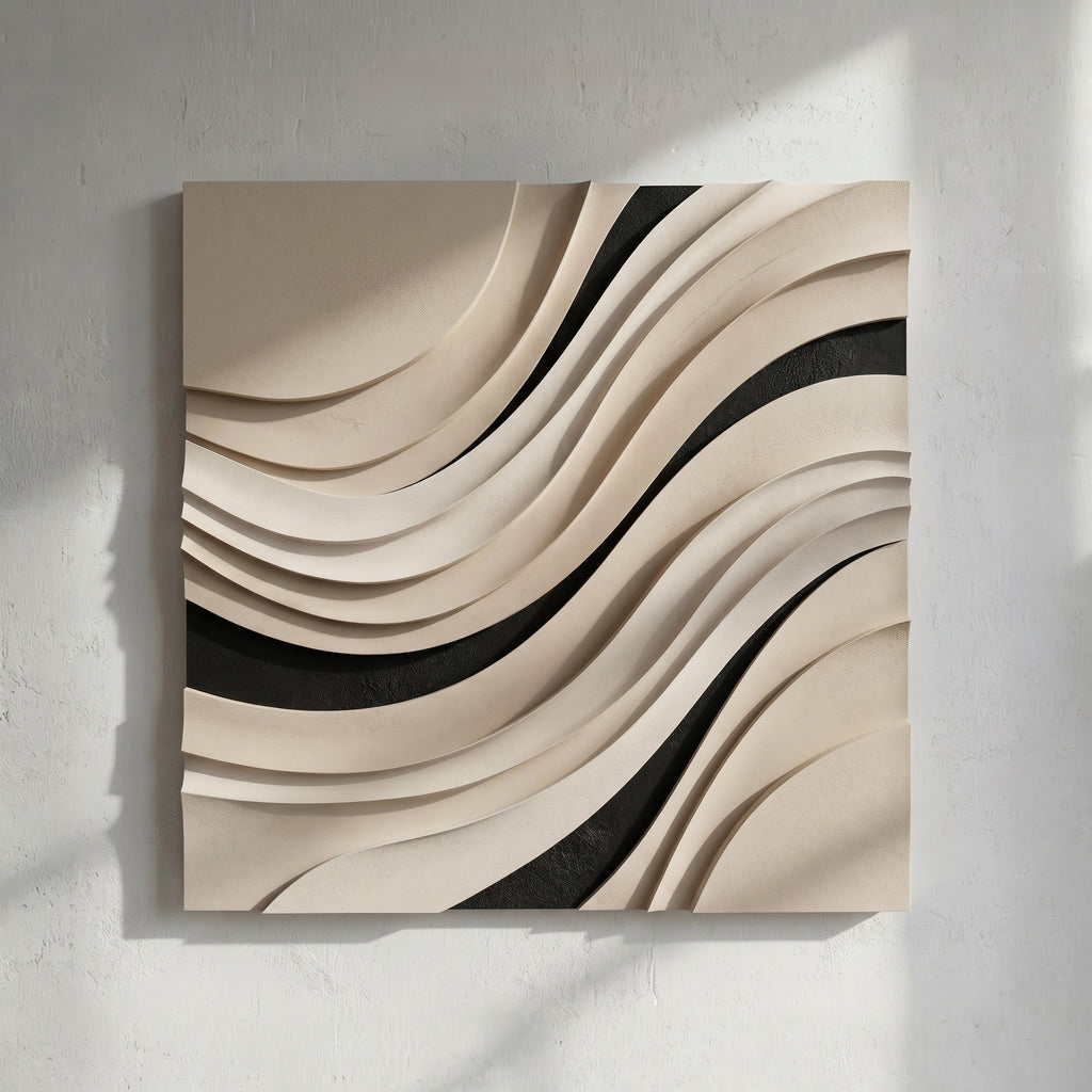 Beige & Black Layered Wave 3D Minimalist Wall Art