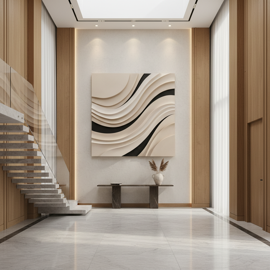 Beige & Black Layered Wave 3D Minimalist Wall Art