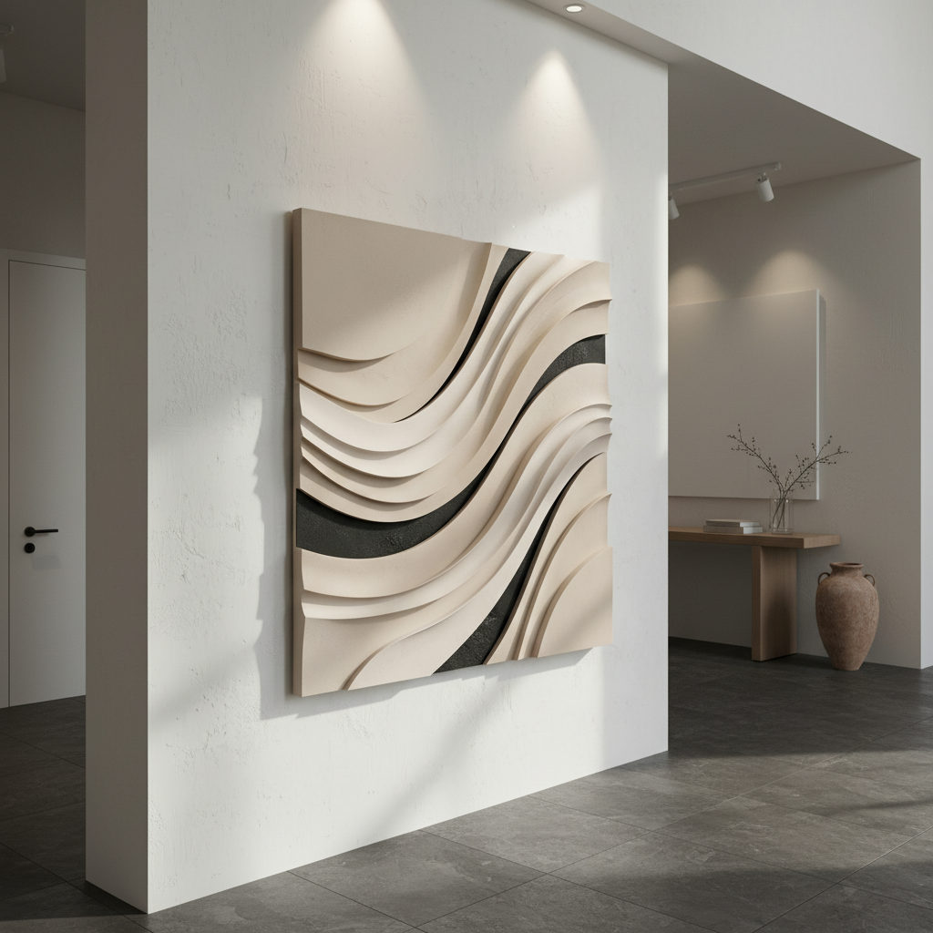 Beige & Black Layered Wave 3D Minimalist Wall Art