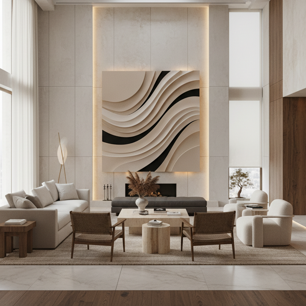 Beige & Black Layered Wave 3D Minimalist Wall Art