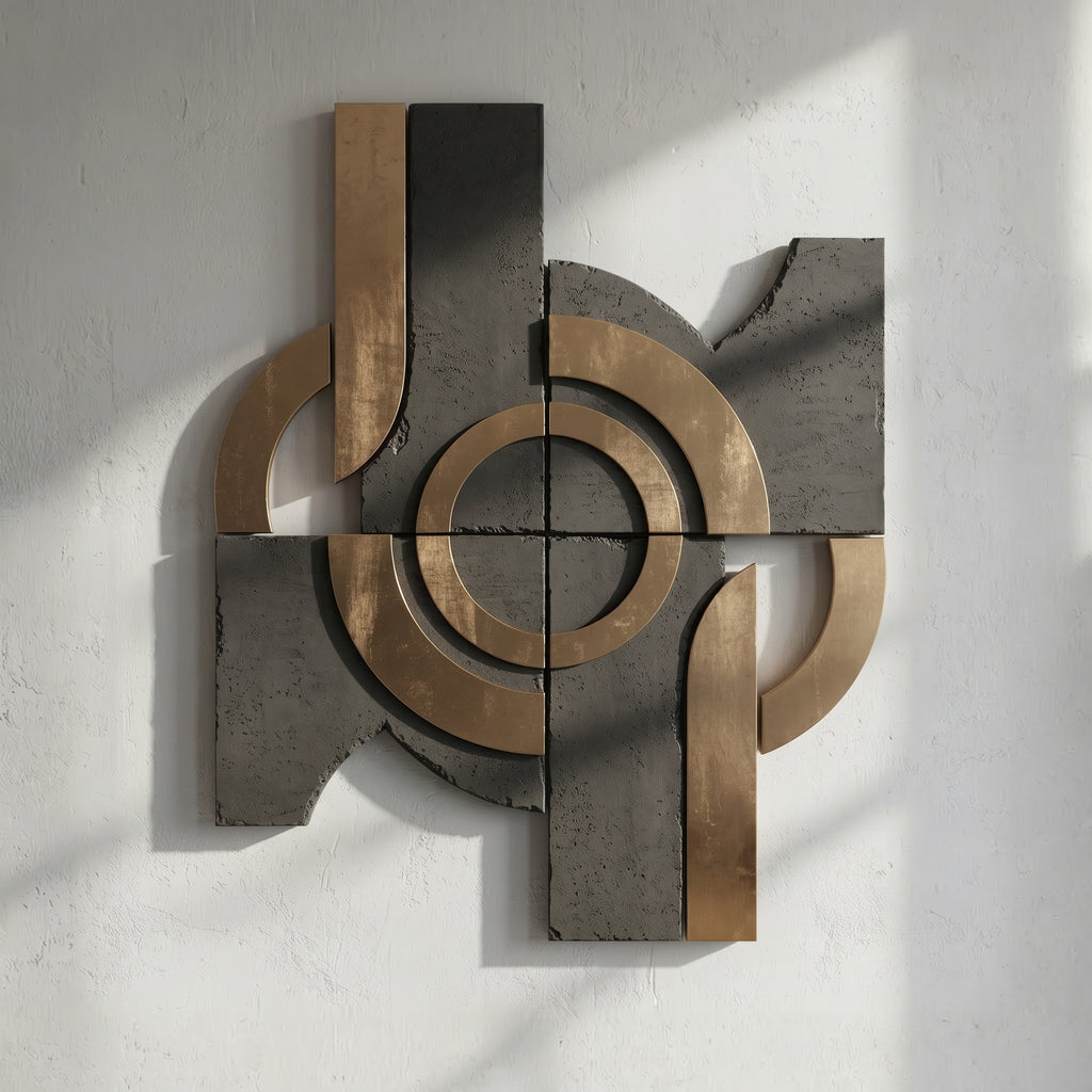 Large Gold & Charcoal Geometric Multi-Panel 3D Wall Art