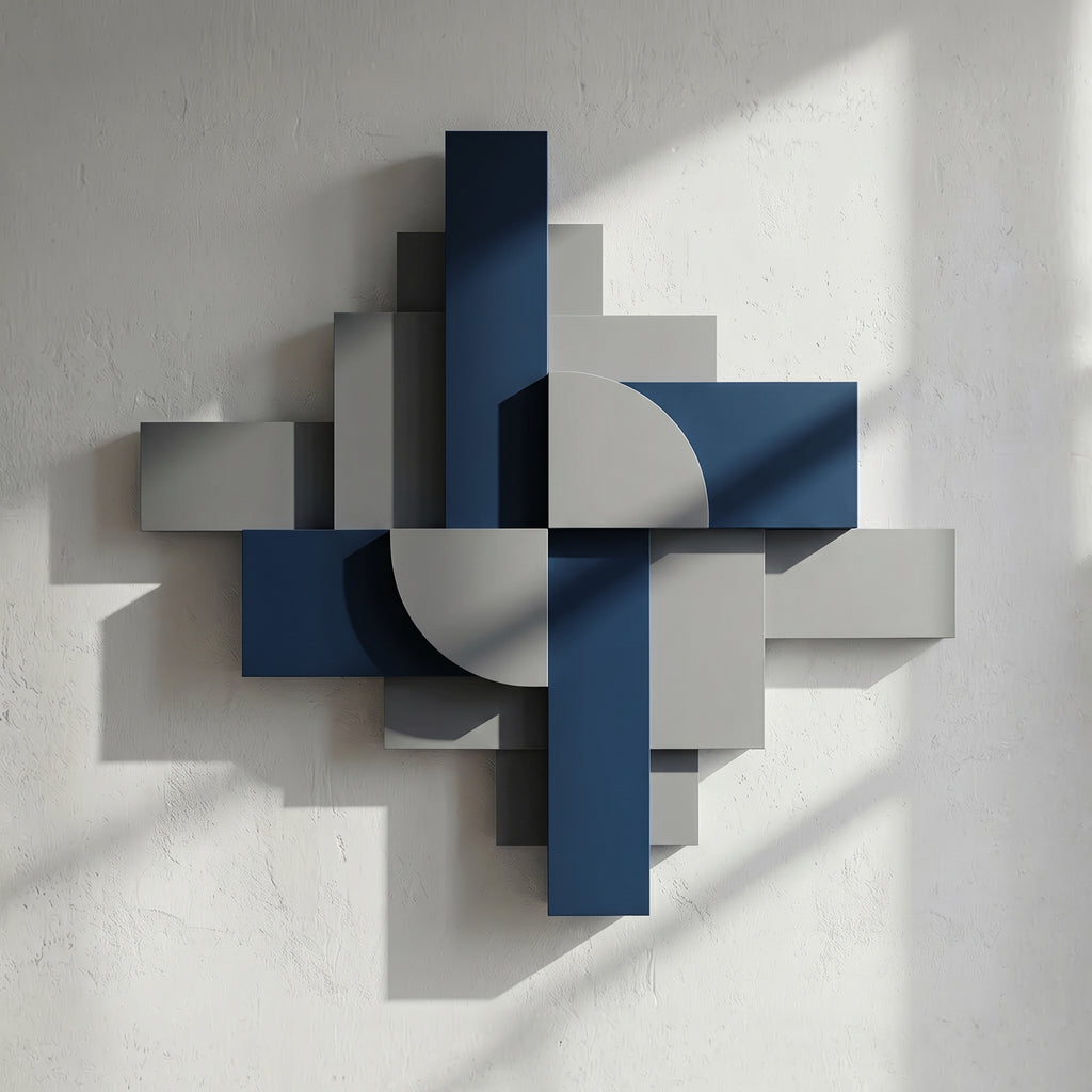 Navy Blue & Silver Geometric Constructivist 3D Wall Art