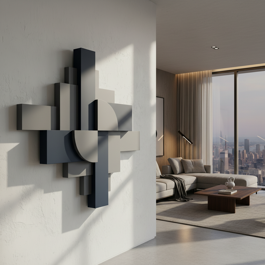 Navy Blue & Silver Geometric Constructivist 3D Wall Art