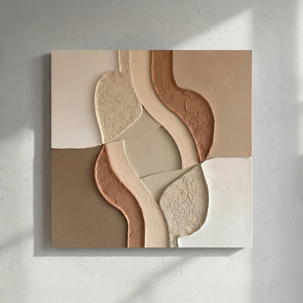 Neutral Earth Tone Organic Textured Plaster 3D Wall Art
