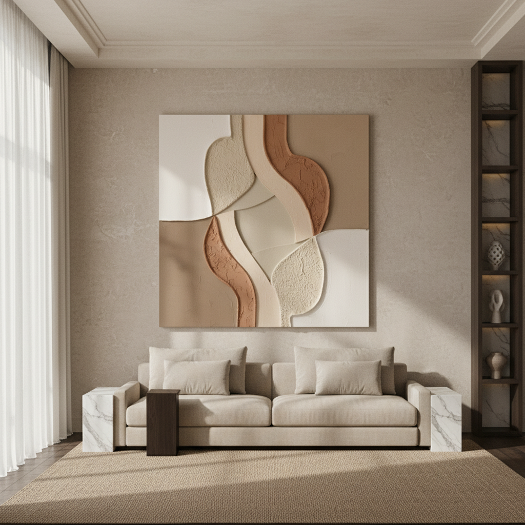 Neutral Earth Tone Organic Textured Plaster 3D Wall Art