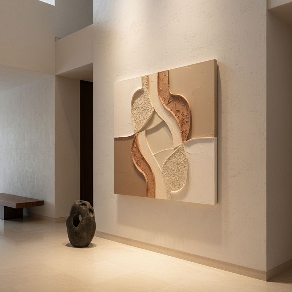 Neutral Earth Tone Organic Textured Plaster 3D Wall Art