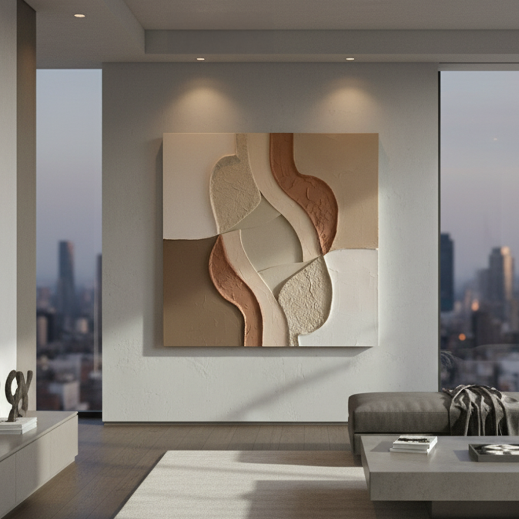 Neutral Earth Tone Organic Textured Plaster 3D Wall Art