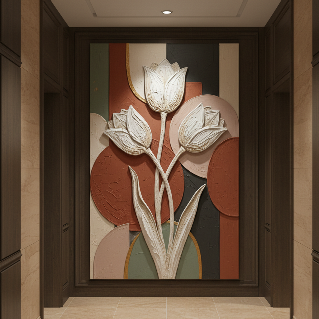 Boho Tulip Floral 3D Wall Art Terracotta Sage White
