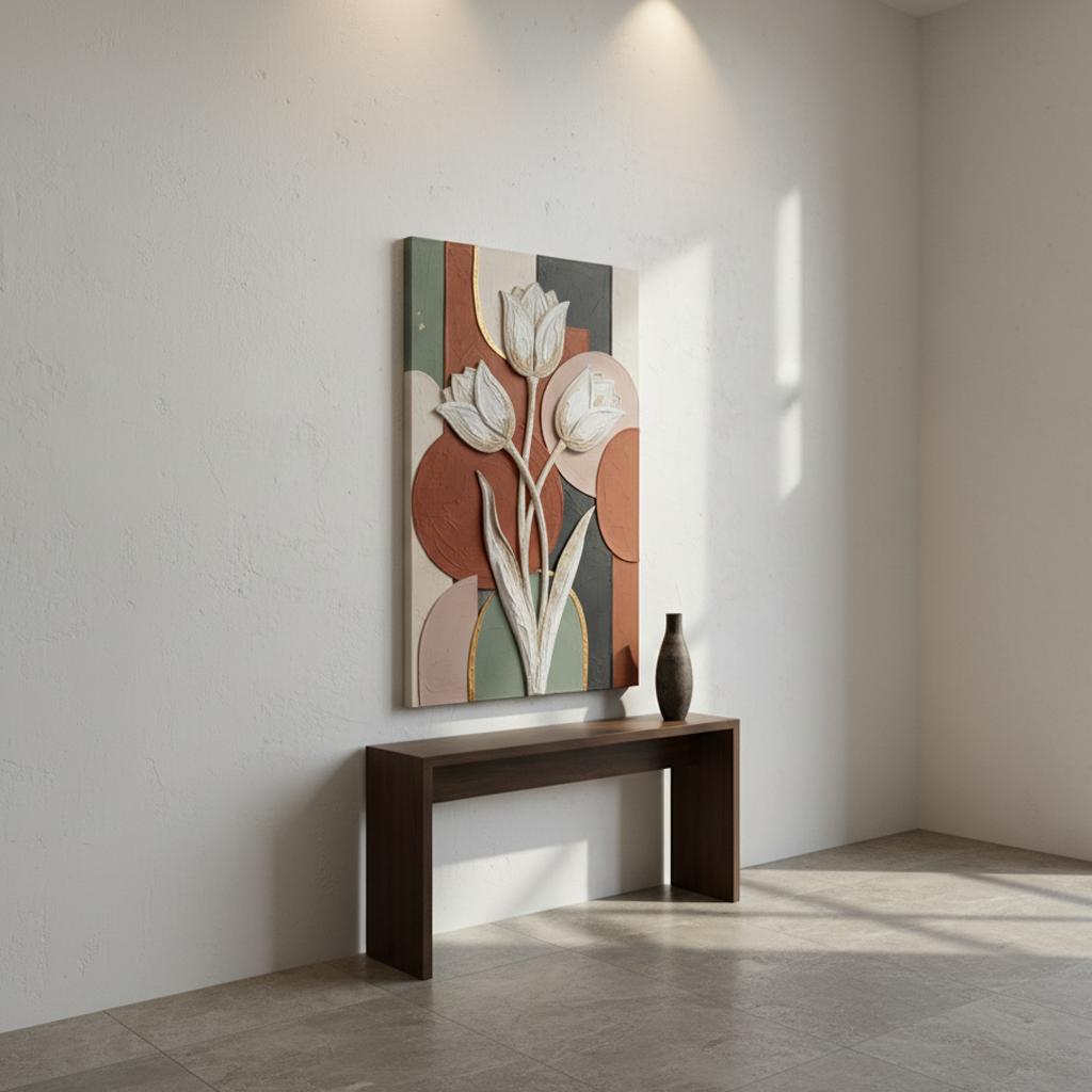 Boho Tulip Floral 3D Wall Art Terracotta Sage White