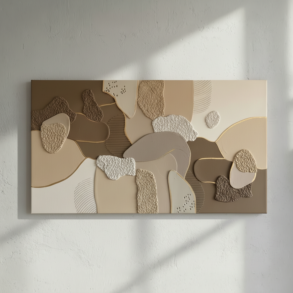Neutral Beige Abstract Organic 3D Wall Art Earthy Tones