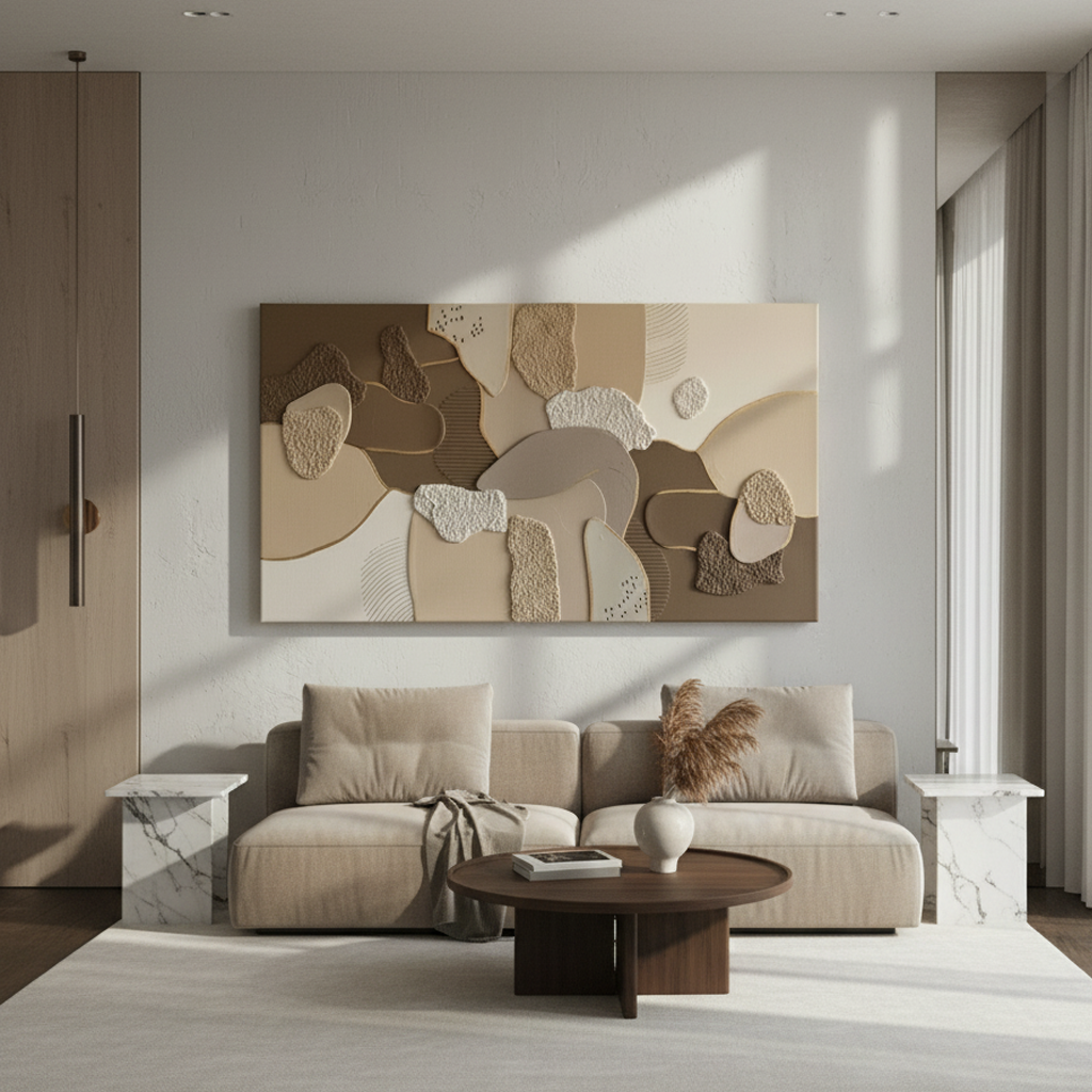 Neutral Beige Abstract Organic 3D Wall Art Earthy Tones