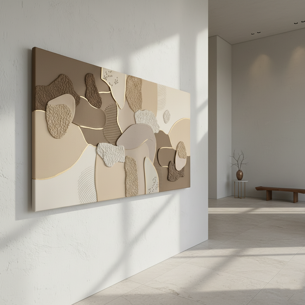 Neutral Beige Abstract Organic 3D Wall Art Earthy Tones