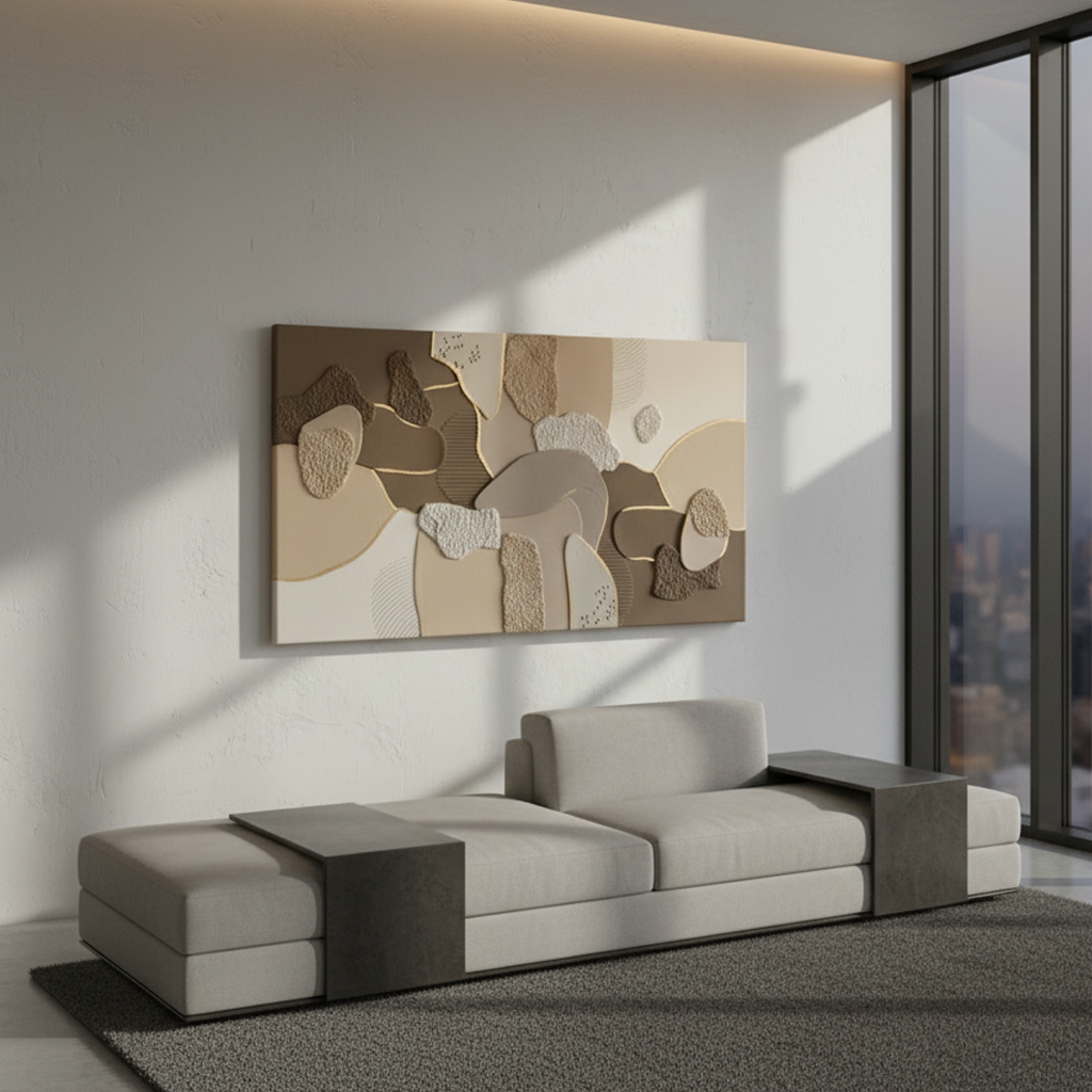 Neutral Beige Abstract Organic 3D Wall Art Earthy Tones