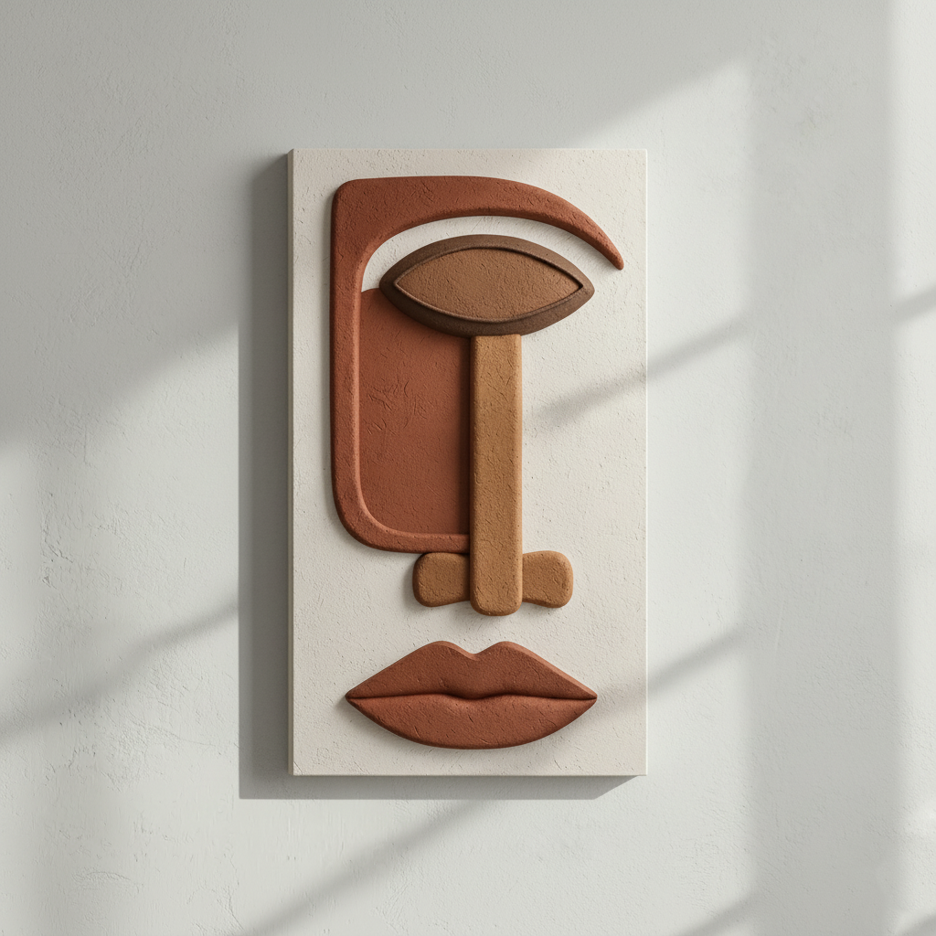 Minimalist Abstract Face 3D Wall Art Terracotta White Boho