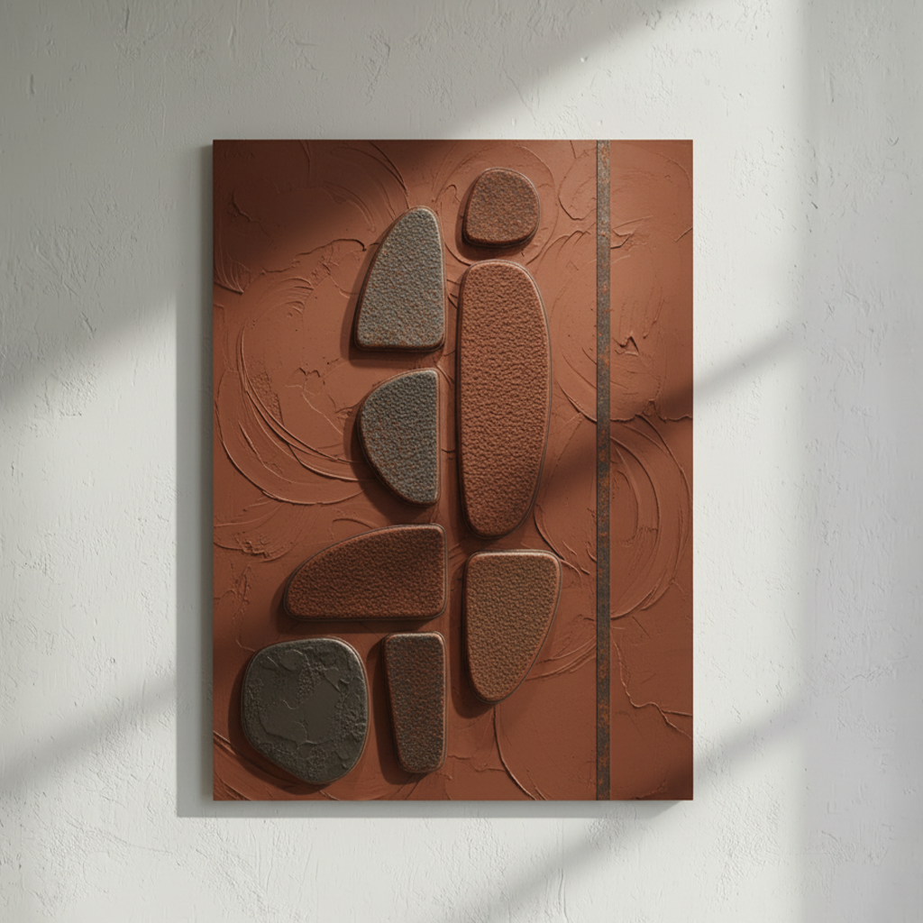 Earthy Stone Abstract 3D Wall Art Terracotta Grey Pebble