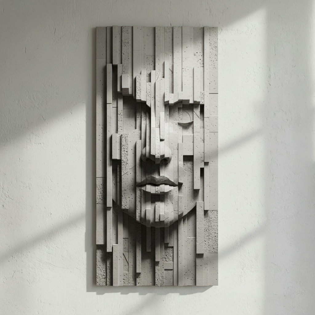 Cubist Concrete Face 3D Wall Art Grey Industrial Modern
