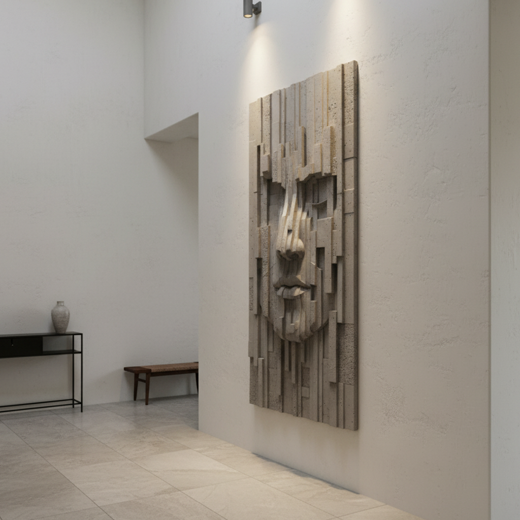 Cubist Concrete Face 3D Wall Art Grey Industrial Modern