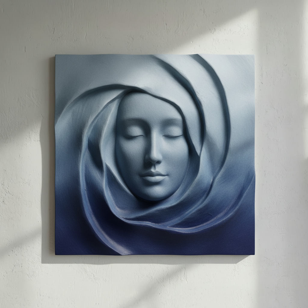 Blue Swirl Face 3D Wall Art Serene Spiritual Navy Indigo
