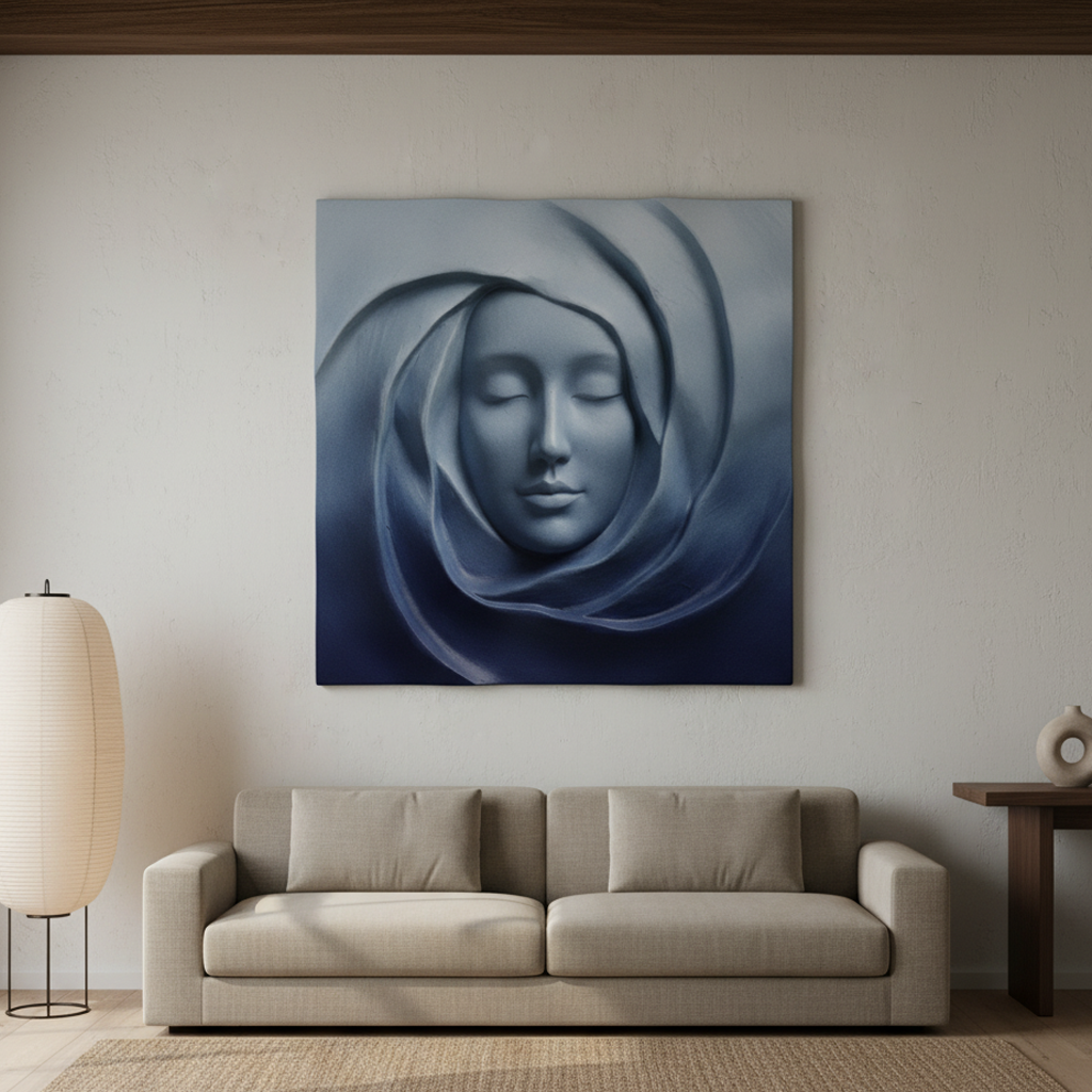 Blue Swirl Face 3D Wall Art Serene Spiritual Navy Indigo