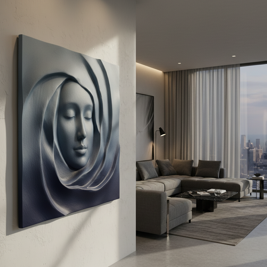 Blue Swirl Face 3D Wall Art Serene Spiritual Navy Indigo